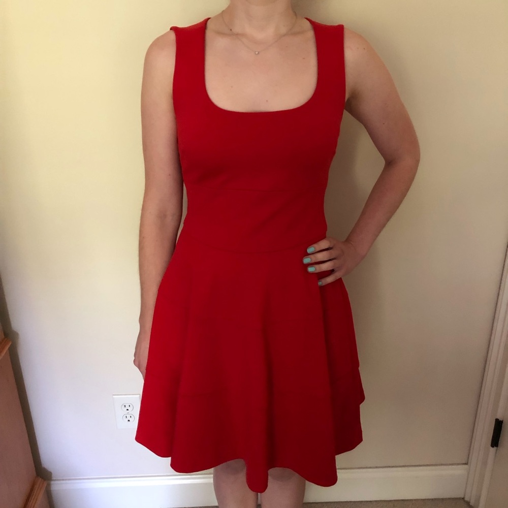 Banana Republic red ponte fit and flare dress